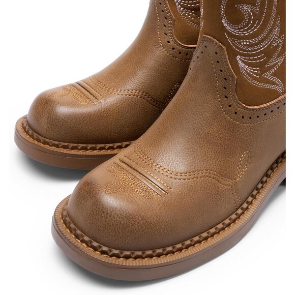 🆕Women Tan Cowboy Cowgirl Boots for Women Round Toe Embroidered Mid Calf - Picture 2 of 7